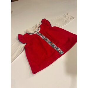 Vintage Health-Tex Red Embroidered Toddler Dress W/ White Sleeves & Collar Size